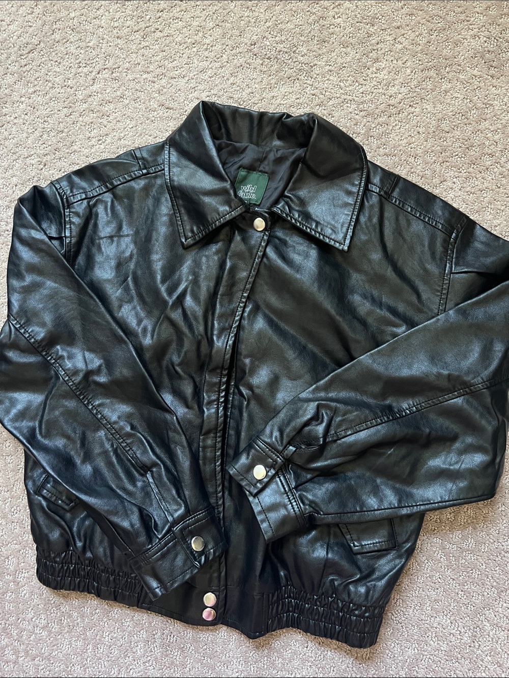 Wild Fable Black Faux Leather Bomber Jacket
